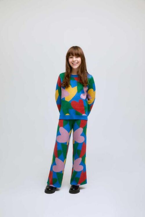 PANTALONI DA BAMBINA IN MAGLIA CON STAMPA DI CUORI CUPIDO