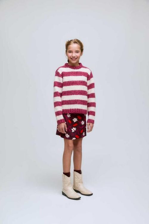 MAGLIONE DA BAMBINA IN MAGLIA A RIGHE BIANCHE E FUCSIA