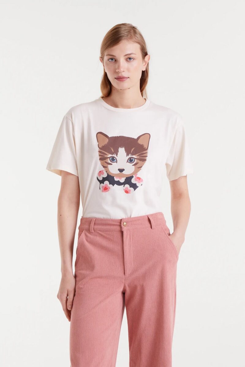 T-SHIRT 100% COTONE CON STAMPA GATTO - immagine 3