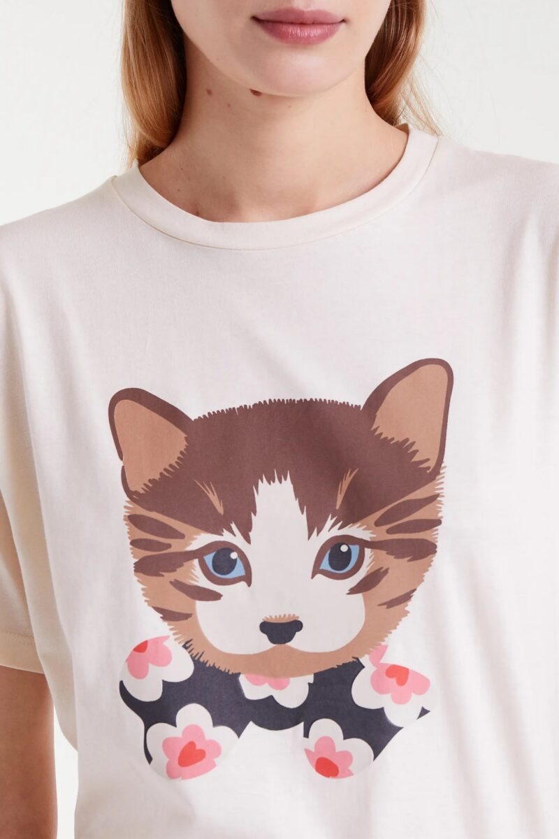 T-SHIRT 100% COTONE CON STAMPA GATTO - immagine 4