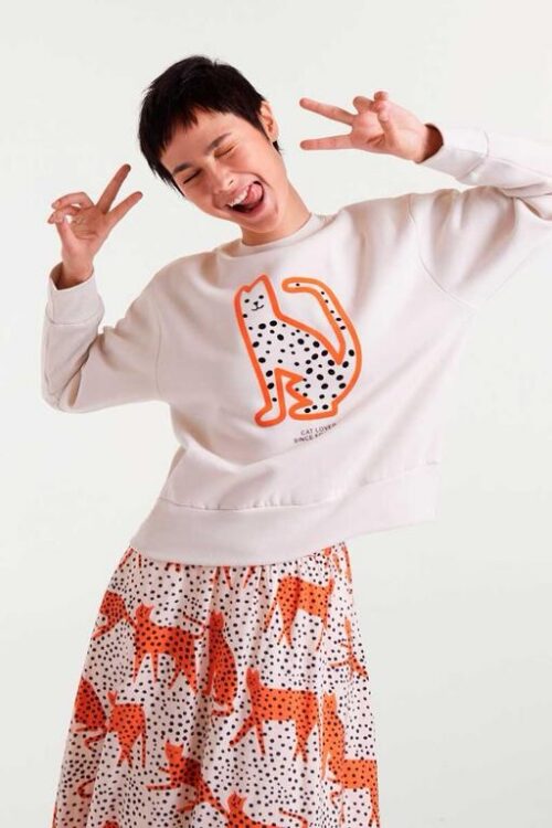 FELPA BIANCA CON STAMPA "CAT LOVER SINCE FOREVER"