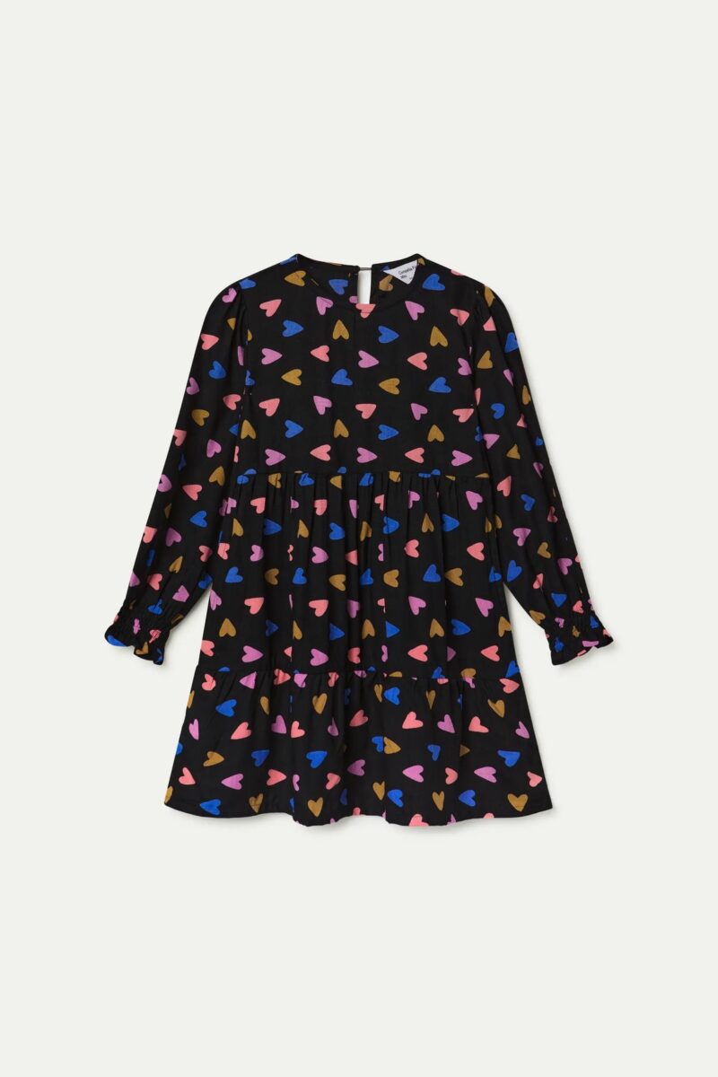 VESTITO CORTO DA BAMBINA A MANICHE LUNGHE CON STAMPA DI CUORI PORPOURRI - immagine 3