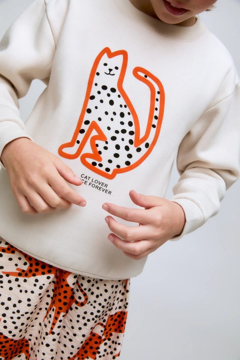FELPA BIANCA DA BAMBINA CON STAMPA LEOPARDATA - immagine 3