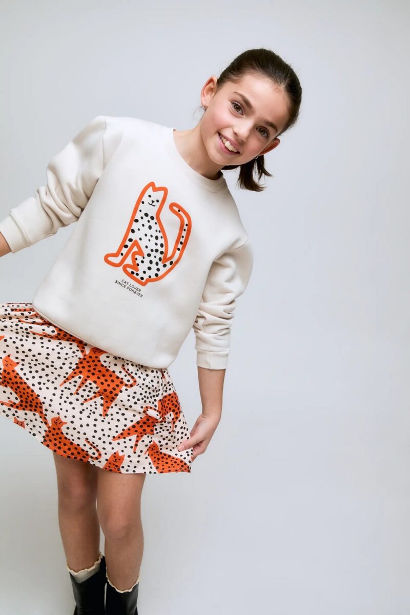FELPA BIANCA DA BAMBINA CON STAMPA LEOPARDATA
